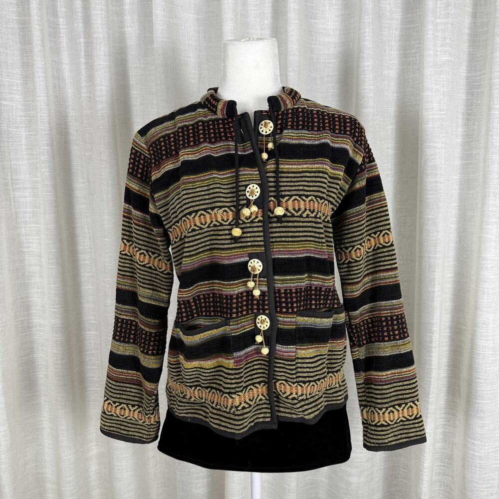 Flashback Cardigan Sweater Womens Medium Multicolor Striped Boho Button Front